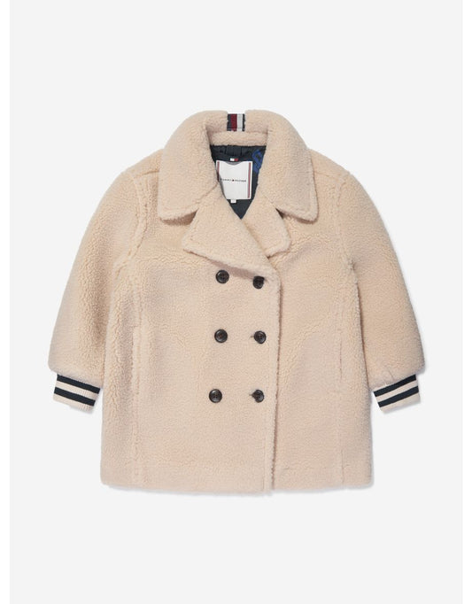 Chaquetón Teddy de doble botonadura para niña, beige