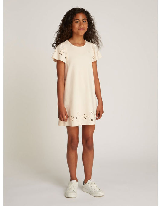 Vestido Flutter Bordado Marfil Niña