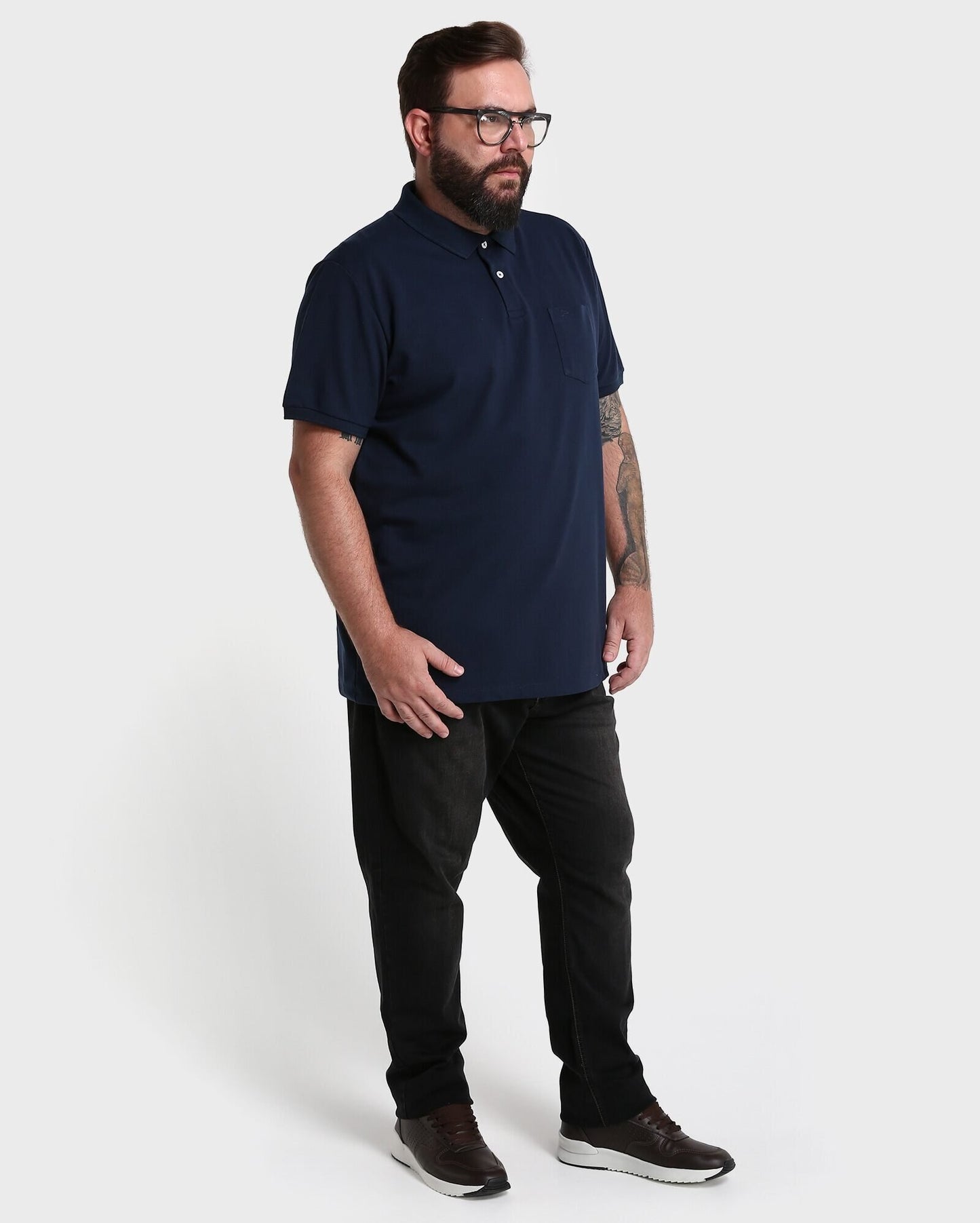 Polo Basic Plus Size con tasca - Blu scuro