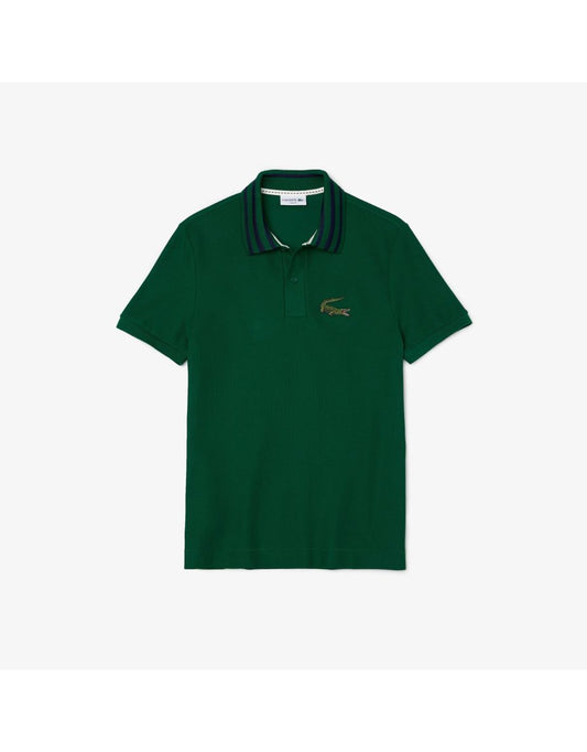 Camisa polo masculina Lacoste Slim Fit com bordado de crocodilo em verde