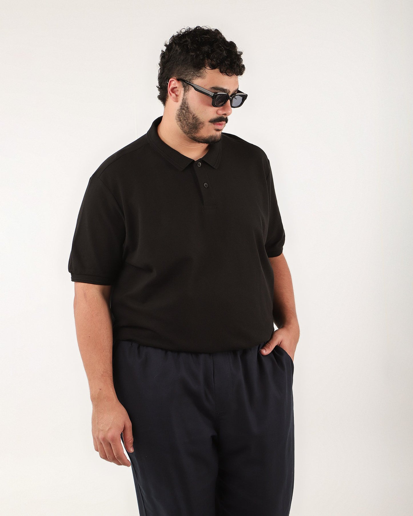Camisa polo masculina plus size com gola canelada - preta | Original Plus By Riachuelo