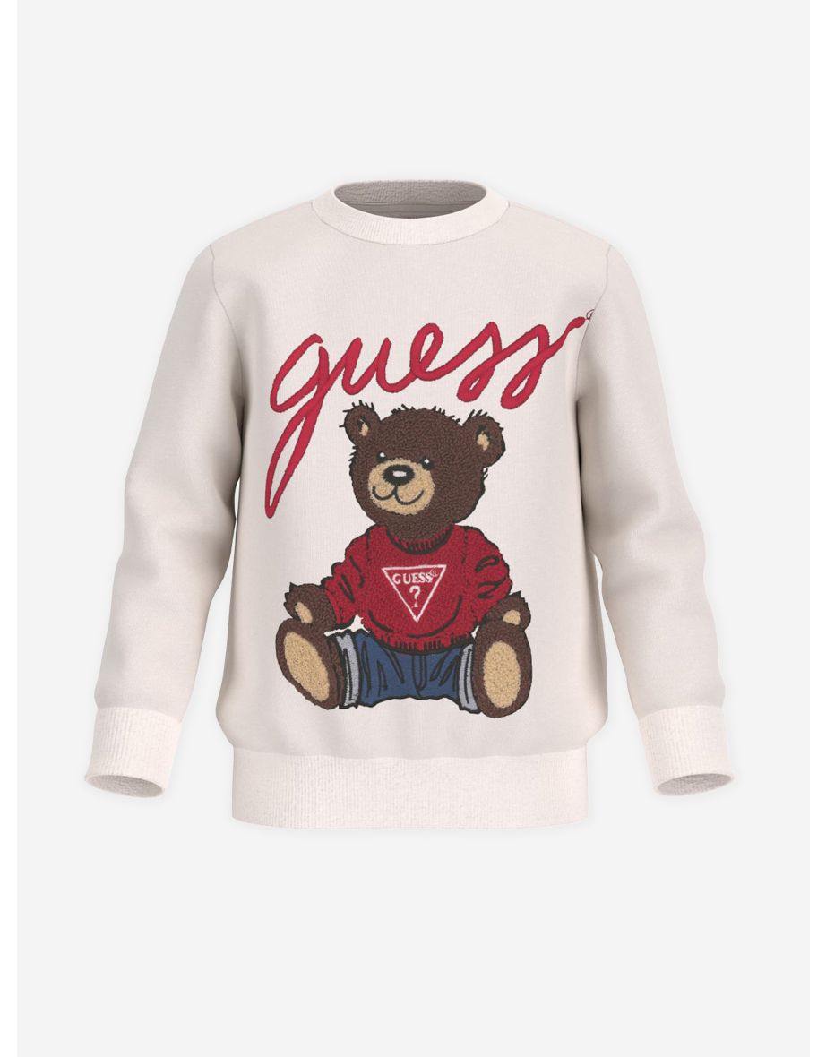 Sudadera Guess Niño Blanco Logo Oso Teddy