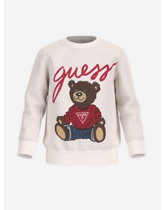 Sudadera Guess Niño Blanco Logo Oso Teddy