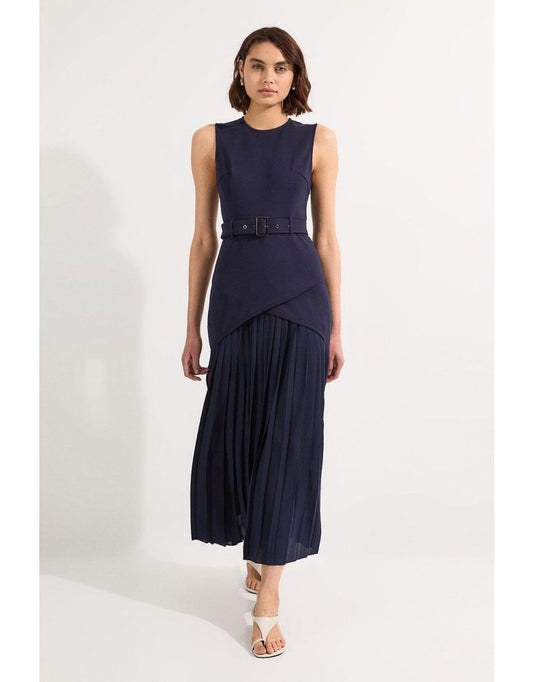 Vestido Maxi plissado Petite Ponte e Georgette Jersey