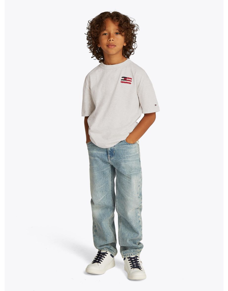 Camiseta gris de niño con bordado de la bandera Hilfiger