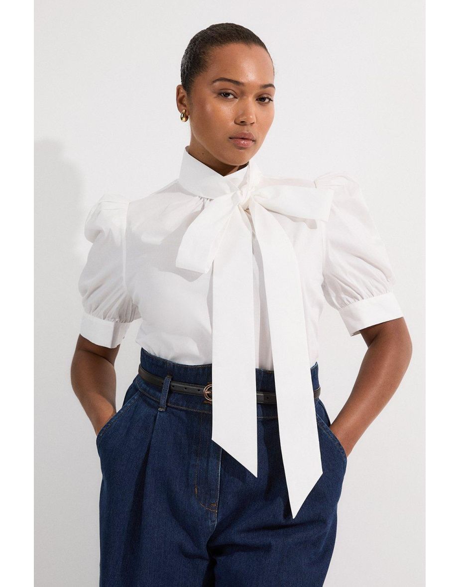 Camicetta con maniche a sbuffo in popeline di cotone Plus Size