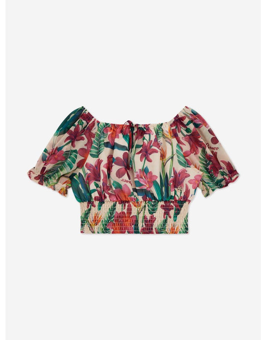 Blusa floral de gasa multicolor para niña