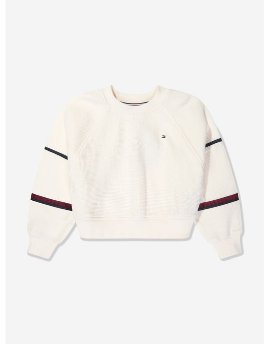 Sudadera Global Stripe Waffle de niña en blanco