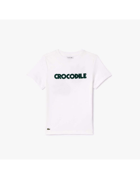 Camiseta de algodón con estampado de cocodrilo Lacoste Niño - Blanca