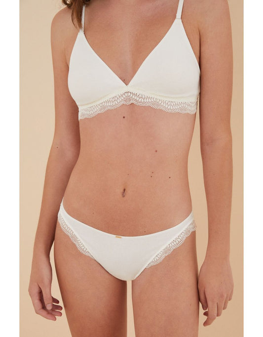 Slip classico in cotone e pizzo avorio