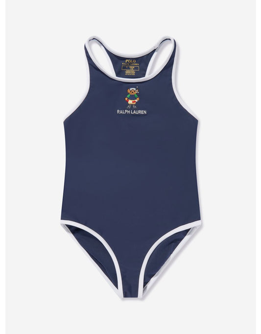 Costume da bagno da bambina con orsetto ricamato