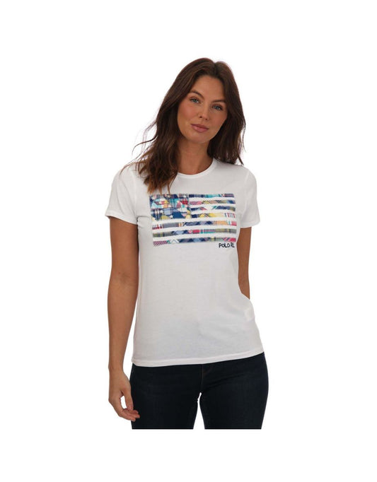 Maglietta Ralph Lauren in cotone bianco con bandiera Madras da donna