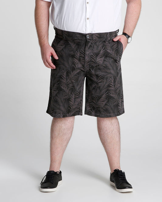 Plus Size Leaf Print Bermuda Shorts - Gray
