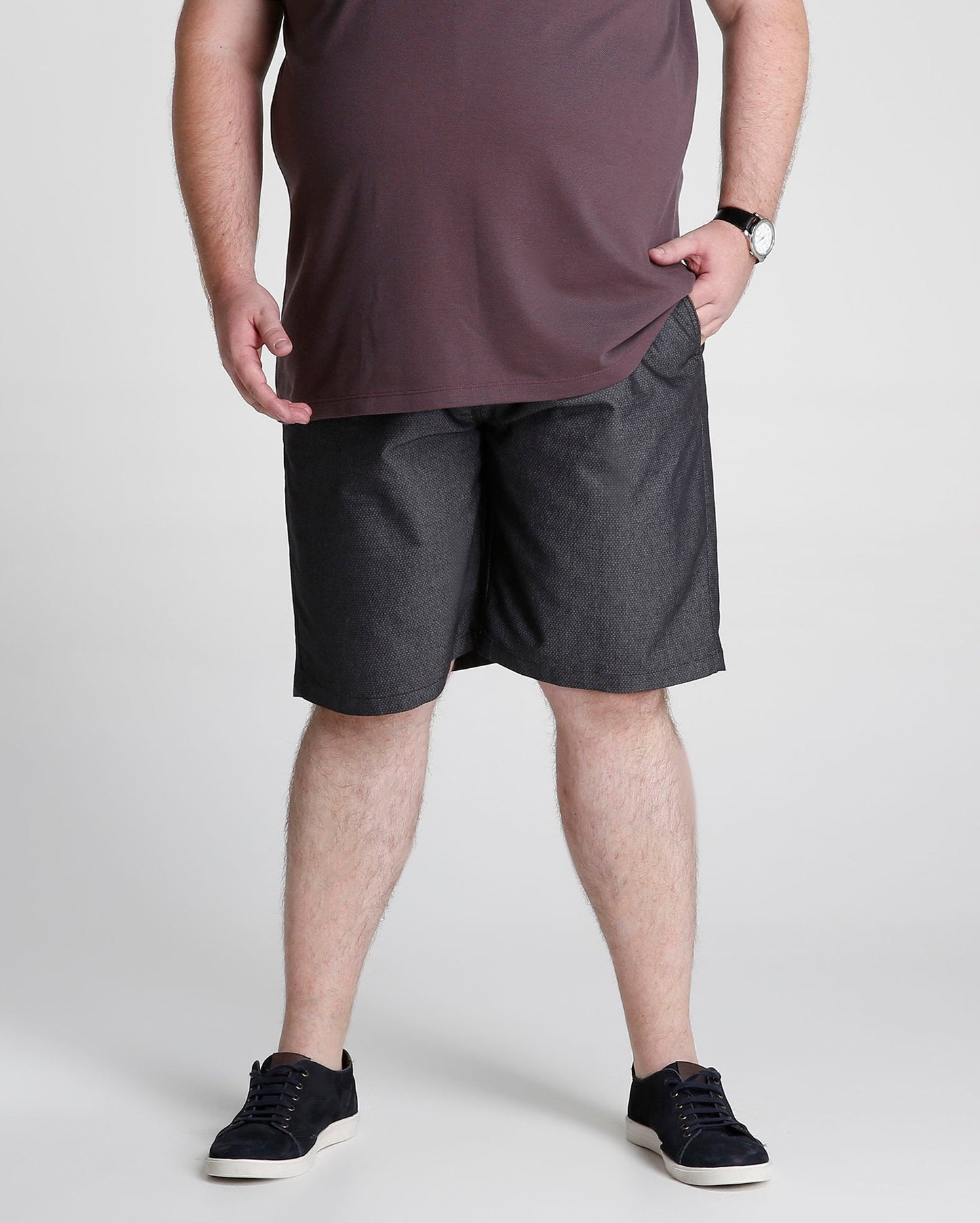 Plus Size Textured Bermuda Shorts - Black