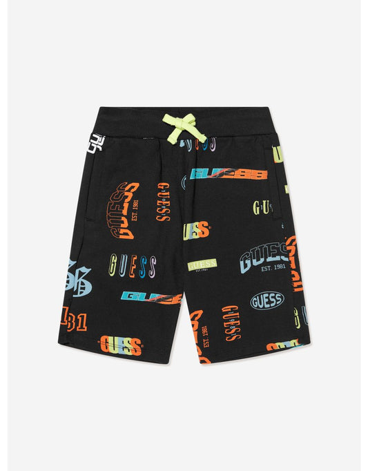 Shorts com estampa de logotipo preto para meninos