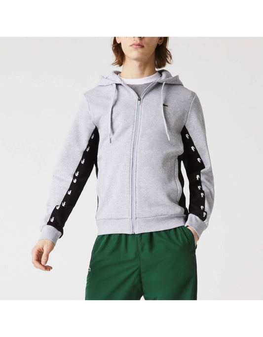Moletom Lacoste Colorblock Fleece com zíper para homens em cinza