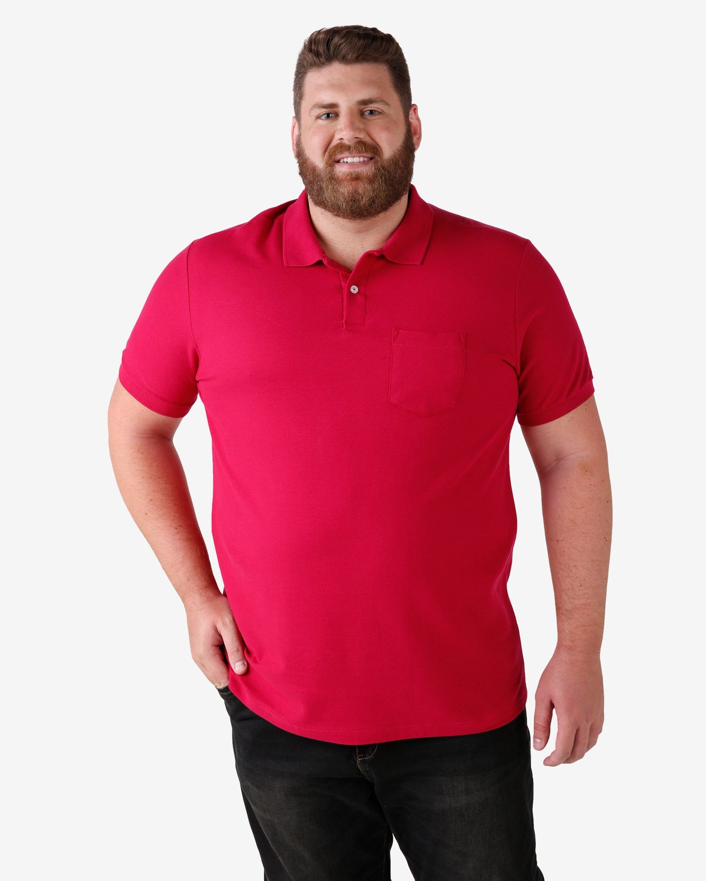 Camisa polo masculina de manga curta tradicional plus size em rosa | Pool Basics