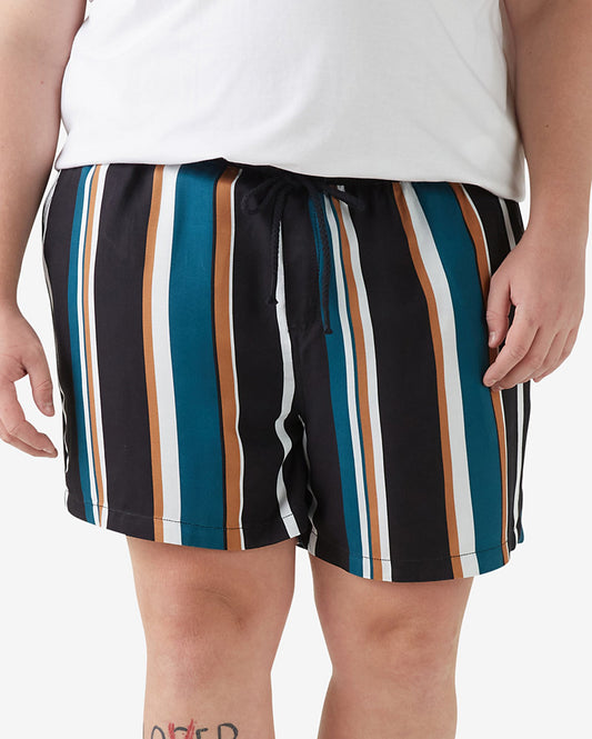 Pantaloncini casual a righe nere Plus Size da uomo