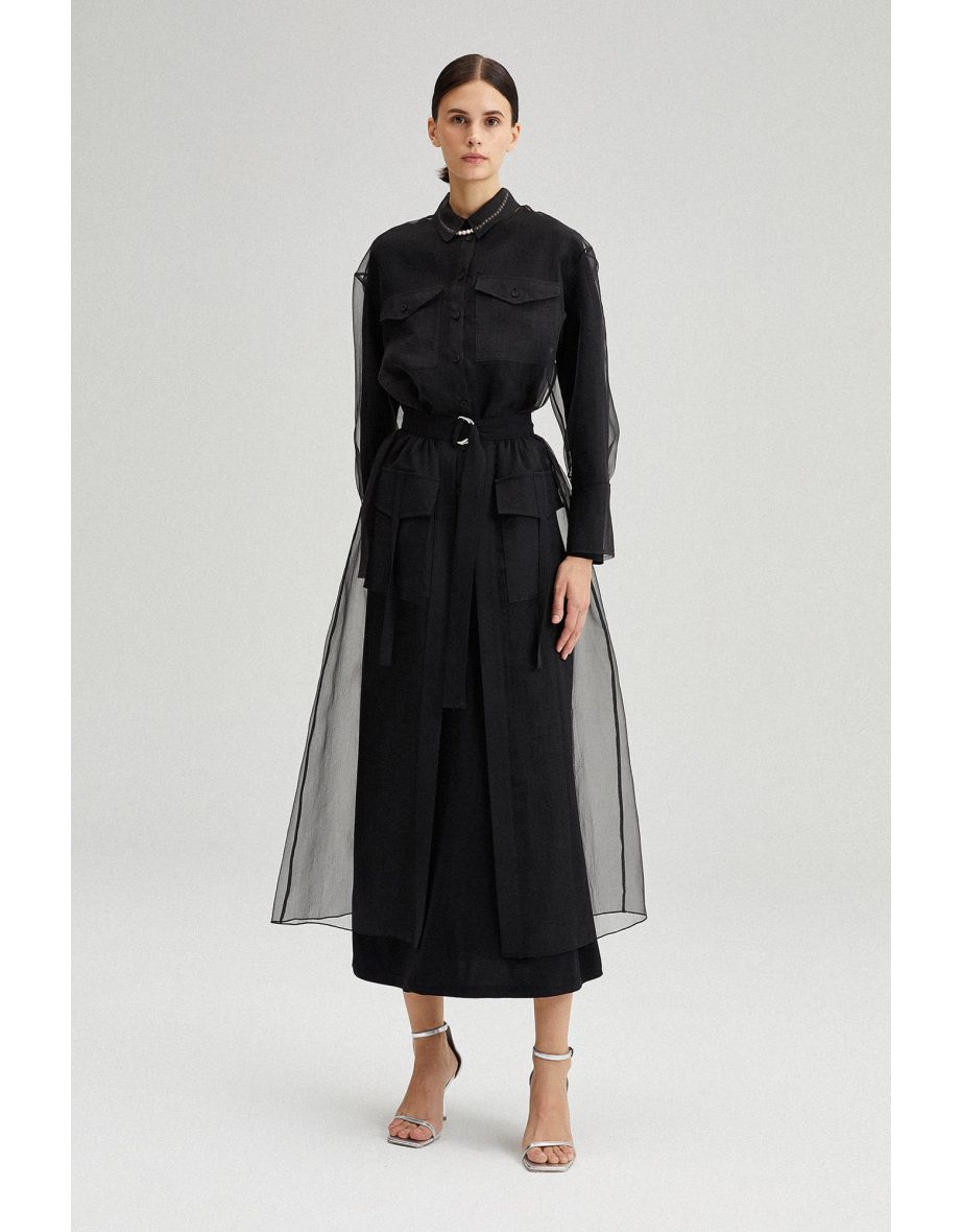 Gonna in organza con dettaglio tasca
