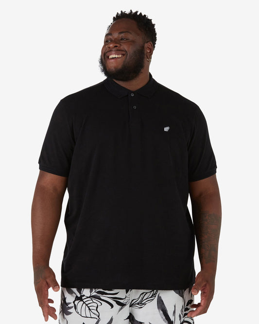 Camisa polo masculina de malha Piquet de manga curta Plus Size em preto