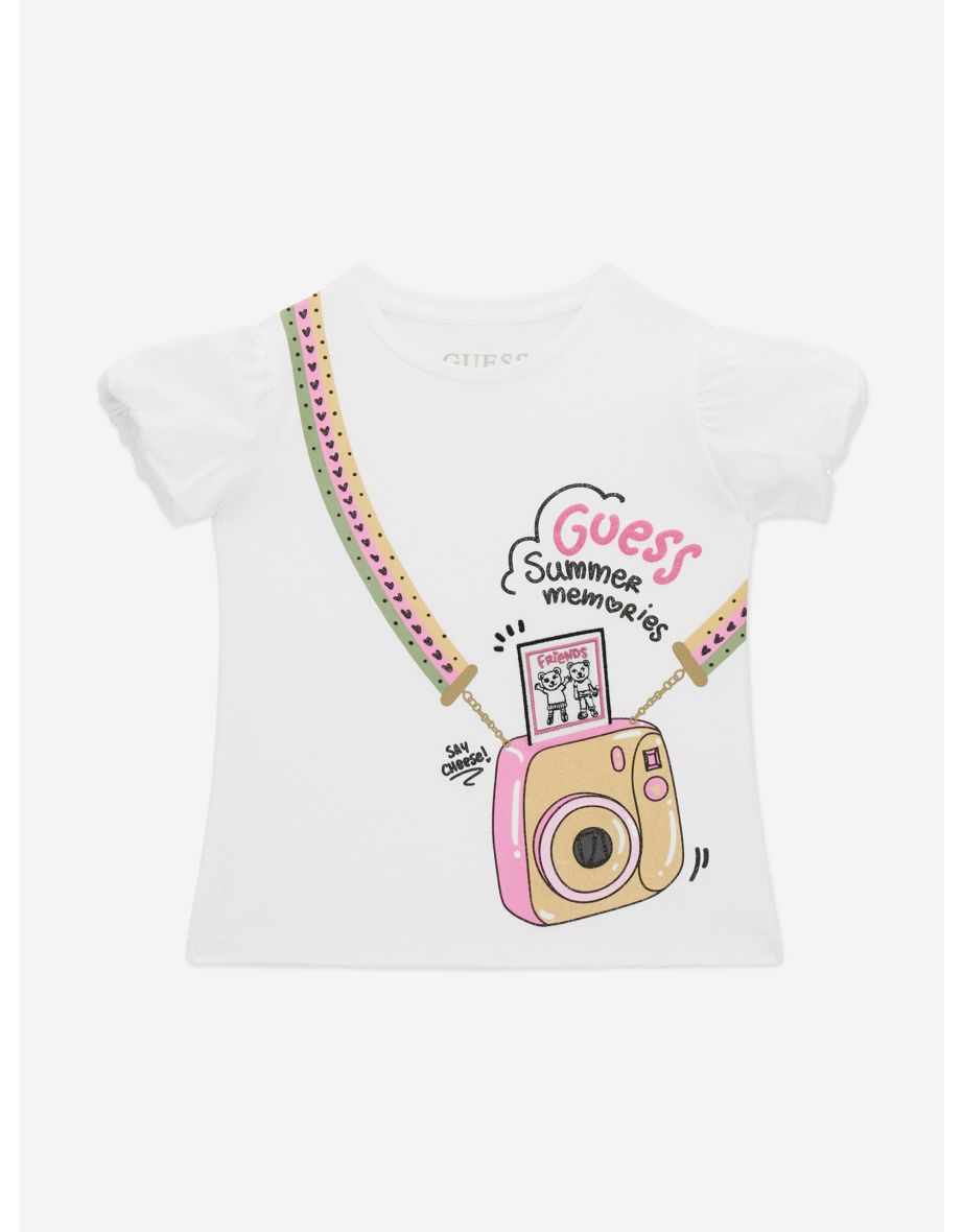 Camiseta blanca de niña con estampado de cámara