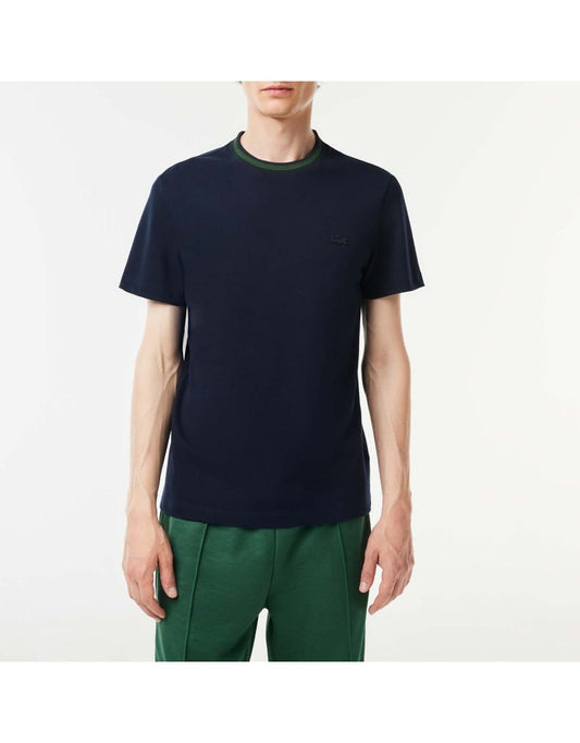 Camiseta masculina Lacoste com gola listrada e piqué elástico