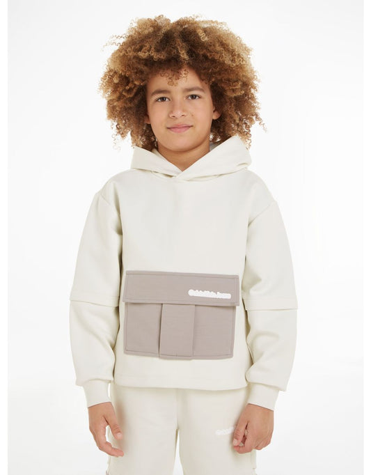 Felpa con cappuccio colorblock avorio per ragazzi