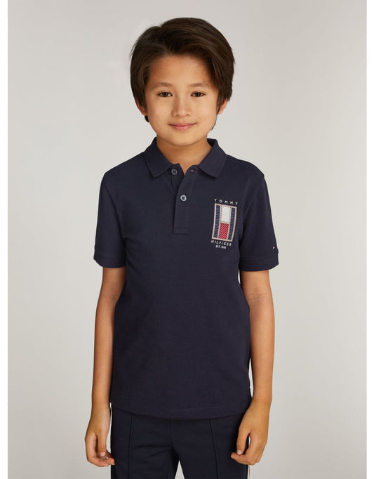 Polo Tommy Hilfiger Regular Fit Bandera Vertical Azul Marino, Niño