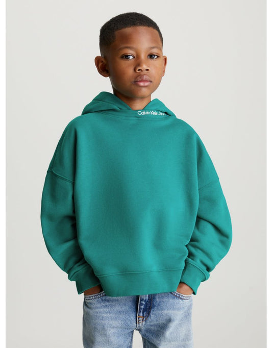 Felpa con cappuccio Calvin Klein Boys' Green Intarsia Logo Terry