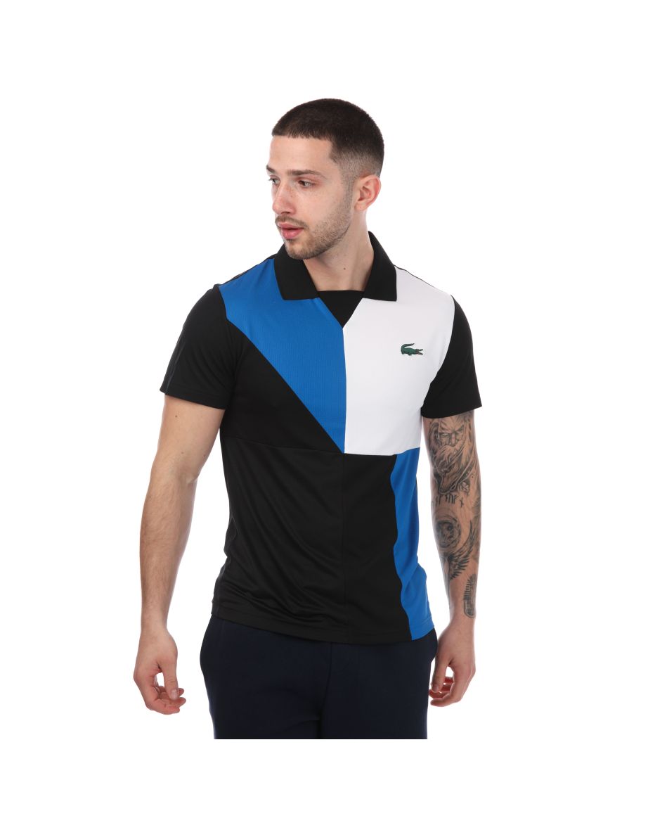 Camisa Polo Lacoste Sport Color-Block Ultra Dry Piqué Masculina em Preto