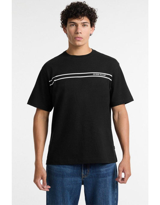 Camiseta Guess com logotipo de listra preta
