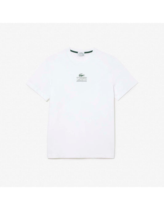 Camiseta masculina de algodão pesado Lacoste em branco