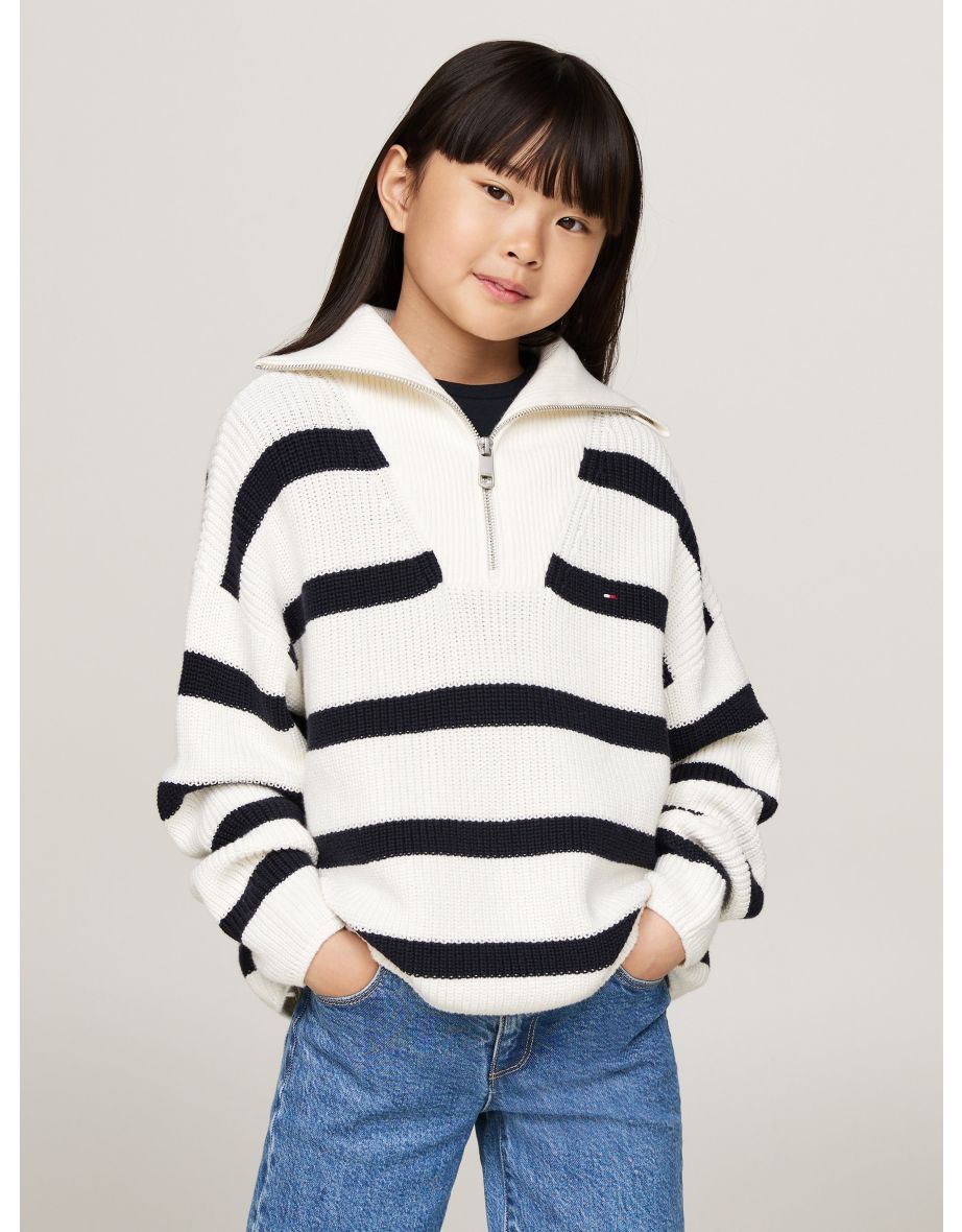Jersey de rayas con media cremallera para niña Tommy Hilfiger en marfil