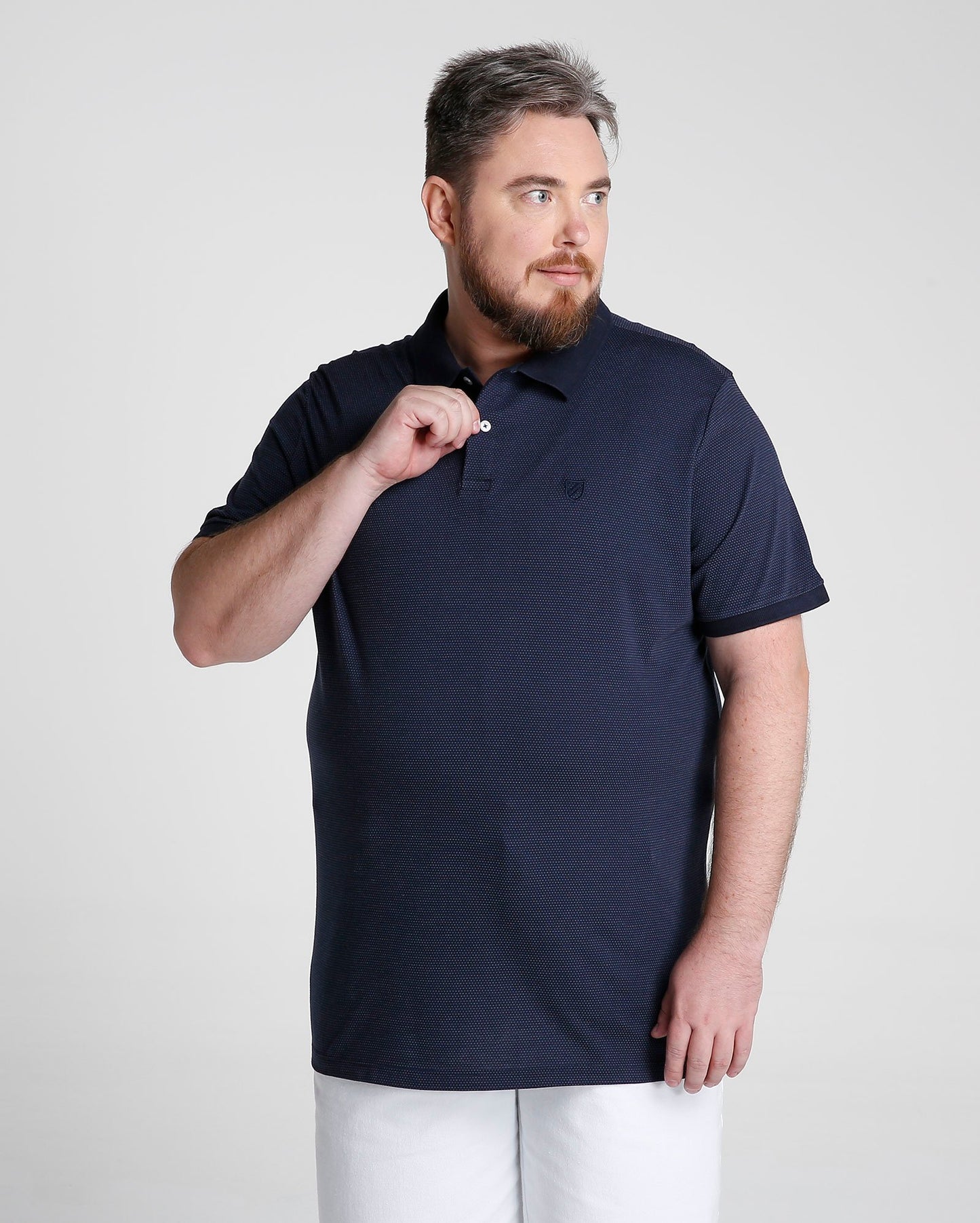 Camisa polo bordada plus size - Azul