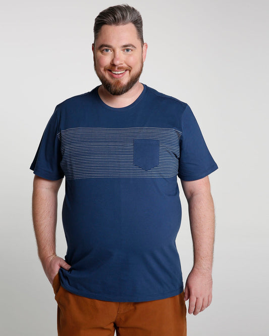 Maglietta Plus Size a righe con tasca - Blu