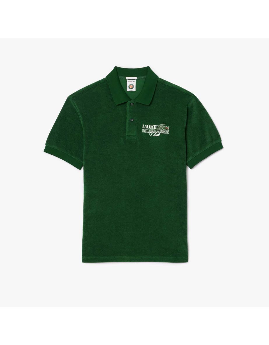 Camisa polo masculina Lacoste Relaxed-Fit Terry - Edição Roland-Garros em verde