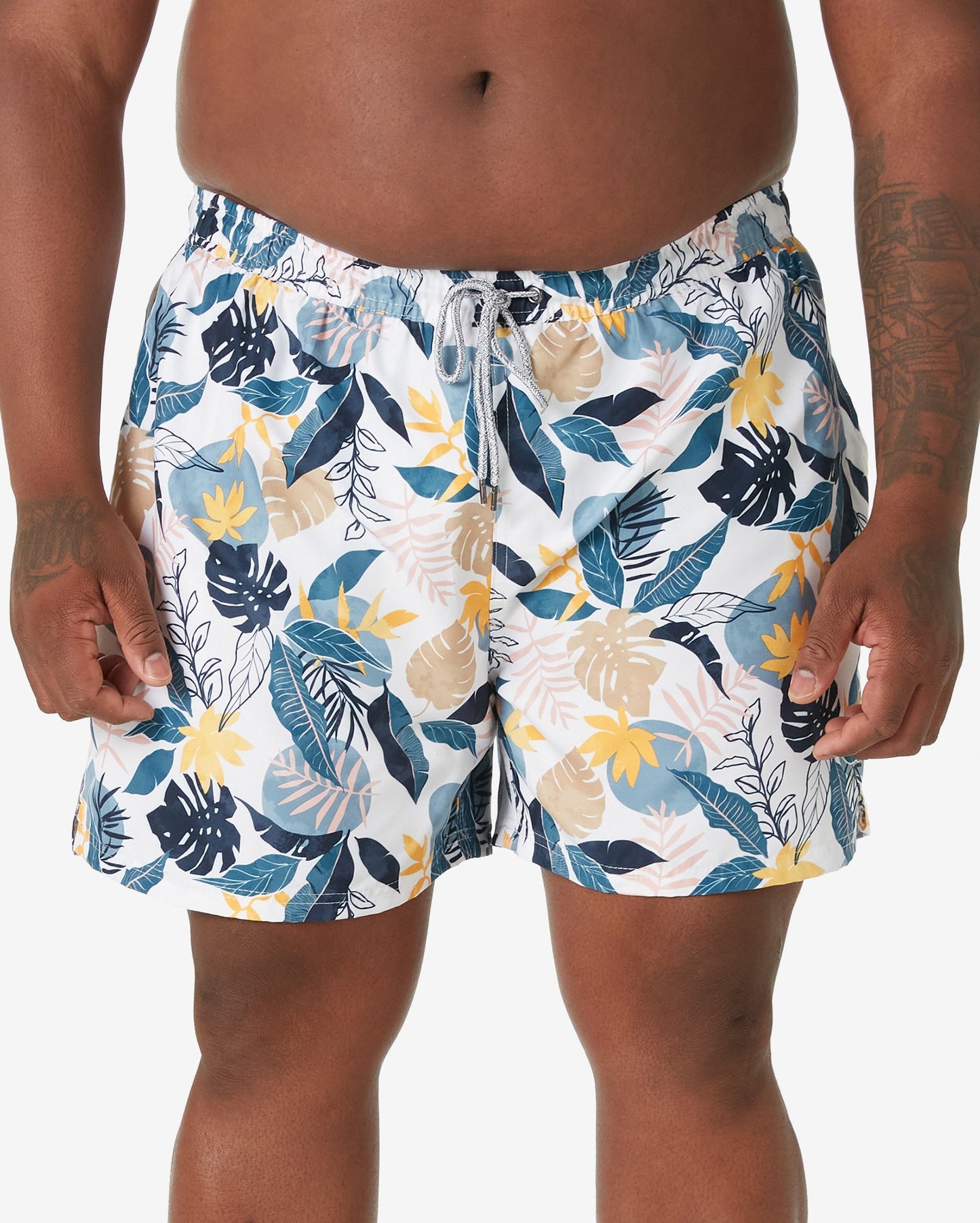 Men's Plus Size White Leaf Print Swim Shorts - Allman By Riachuelo
