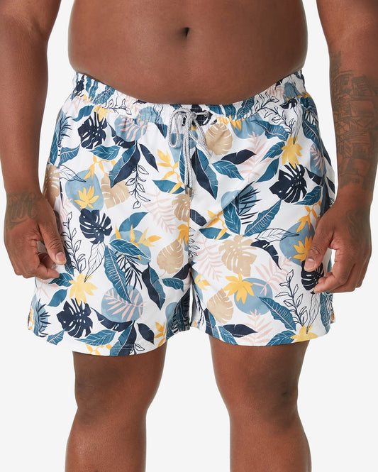 Men's Plus Size White Leaf Print Swim Shorts - Allman By Riachuelo