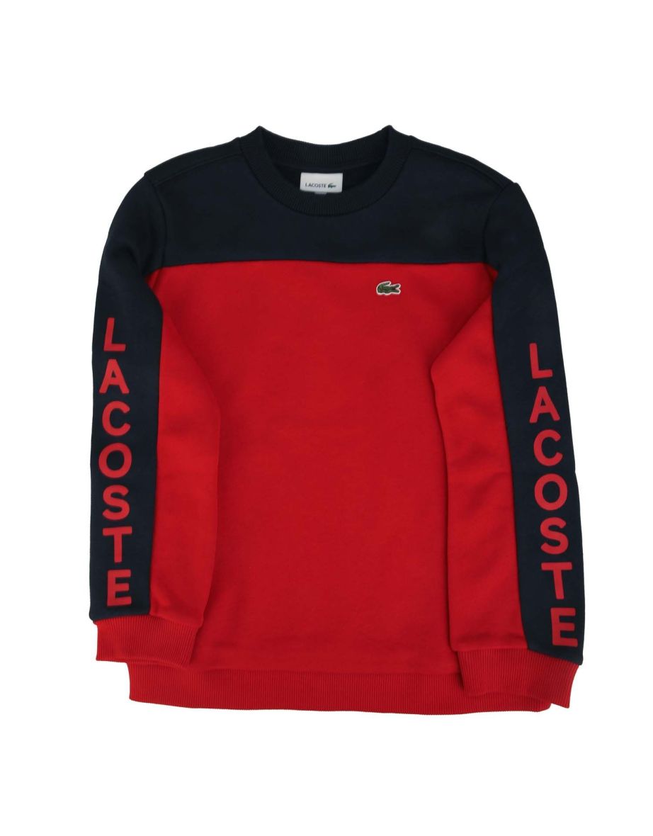 Boy's Lacoste Colorblock Fleece Sweatshirt in Red
