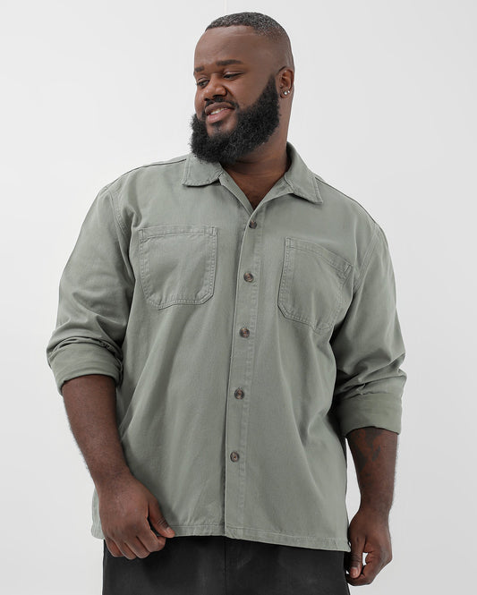 Men's Plus Size Green Overshirt with Pockets | Allman by Riachuelo