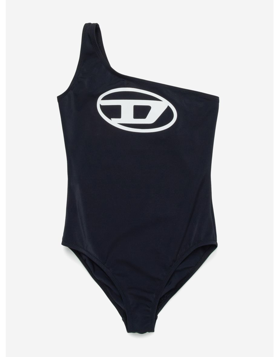 Maiô preto Oval D de um ombro só para meninas