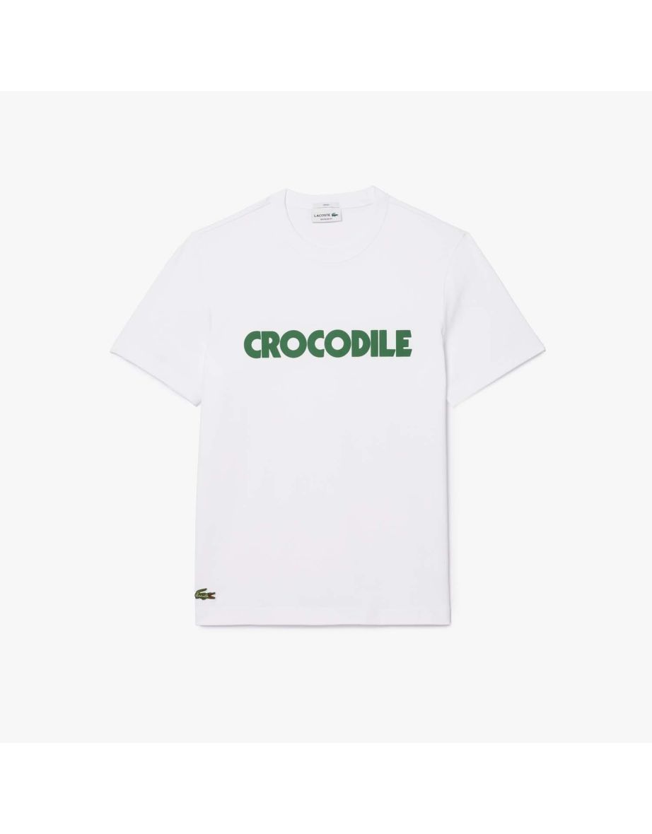 Camiseta masculina Lacoste de algodão estampada em branco