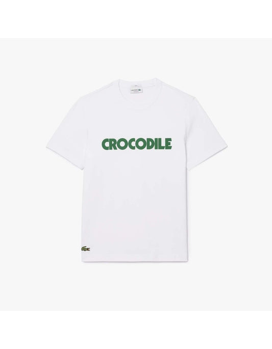 Camiseta masculina Lacoste de algodão estampada em branco