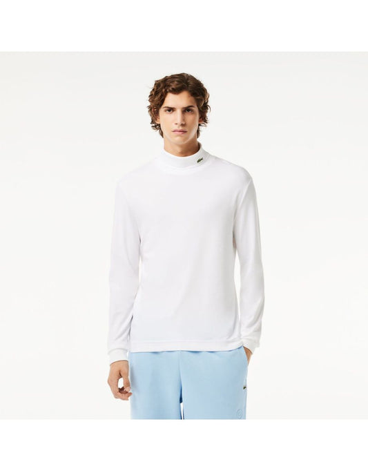 Camisa masculina de gola alta Lacoste Organic Cotton em branco