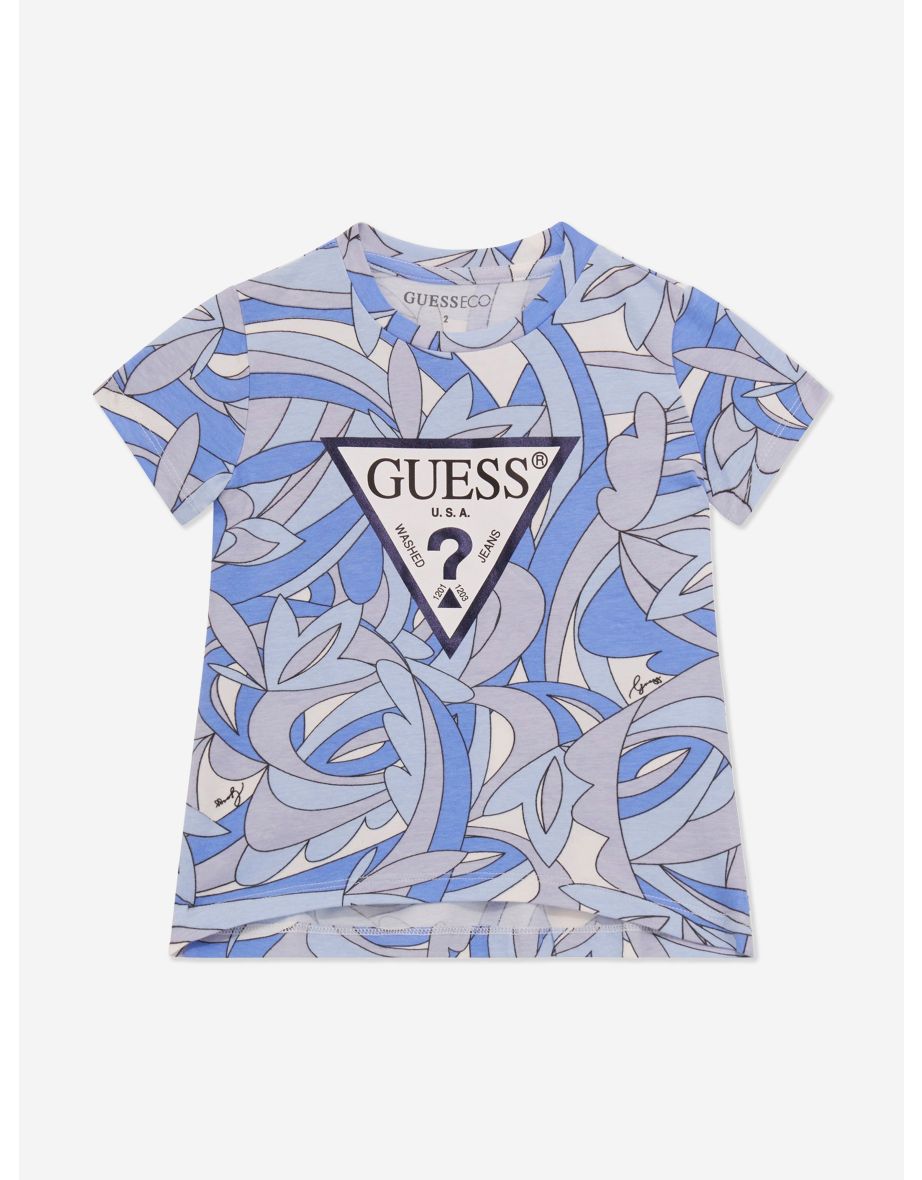 Camiseta azul de niña con logotipo abstracto estampado