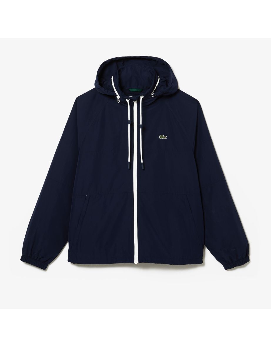 Jaqueta Lacoste masculina com capuz removível e repelente de água, azul