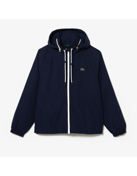 Jaqueta Lacoste masculina com capuz removível e repelente de água, azul