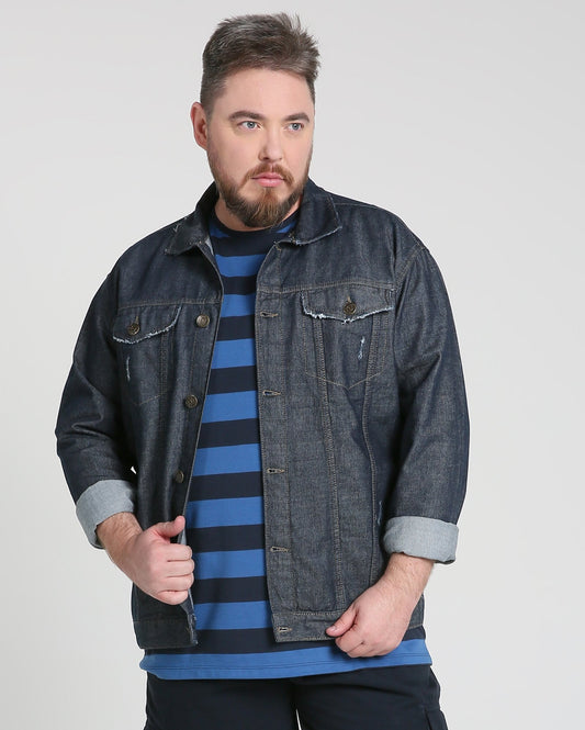 Giacca in denim con effetto invecchiato per taglie forti - Lavaggio medio