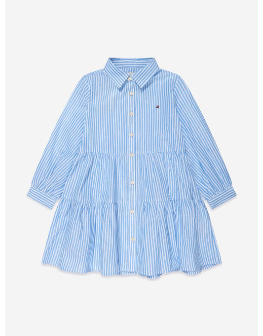Vestido camisero de rayas de lúrex azul para niña