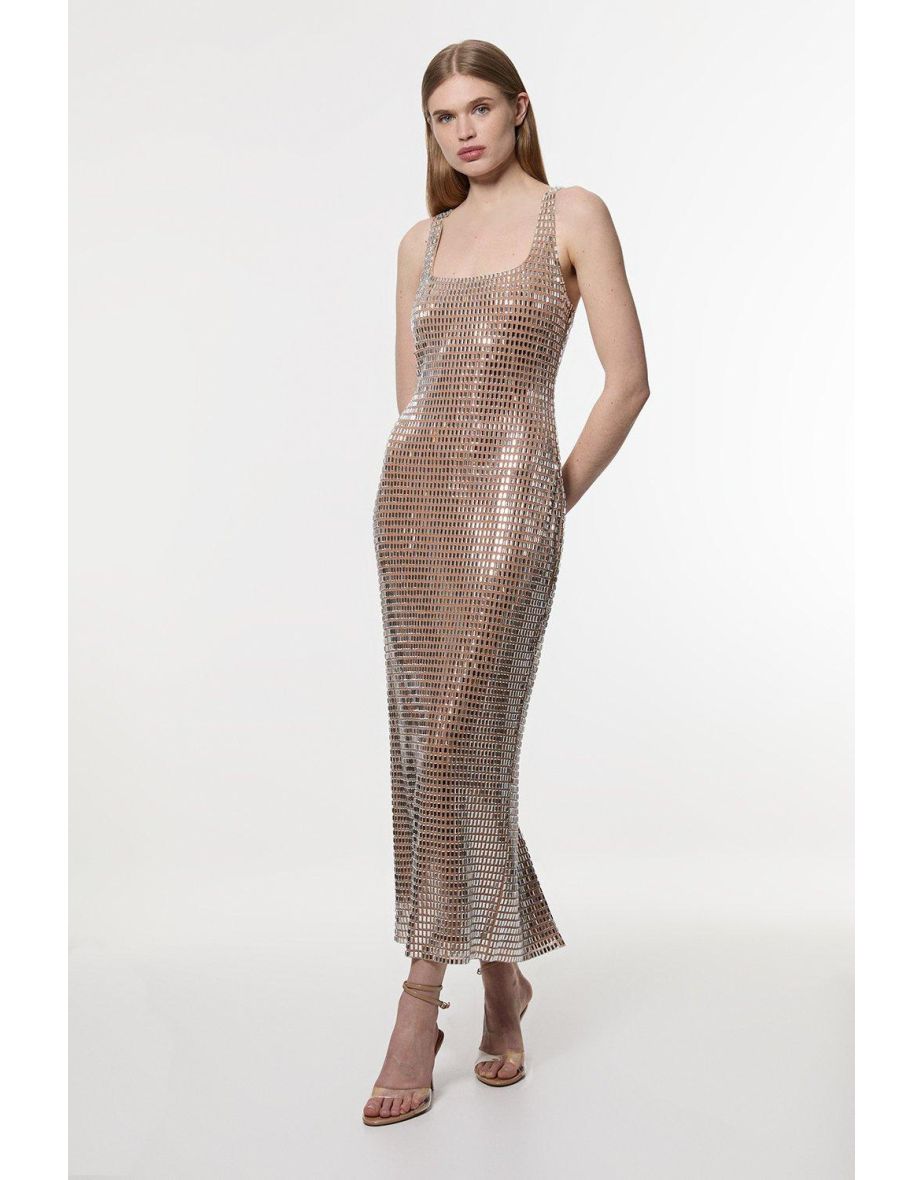 Vestido de jérsei alto premium com enfeites de cristal